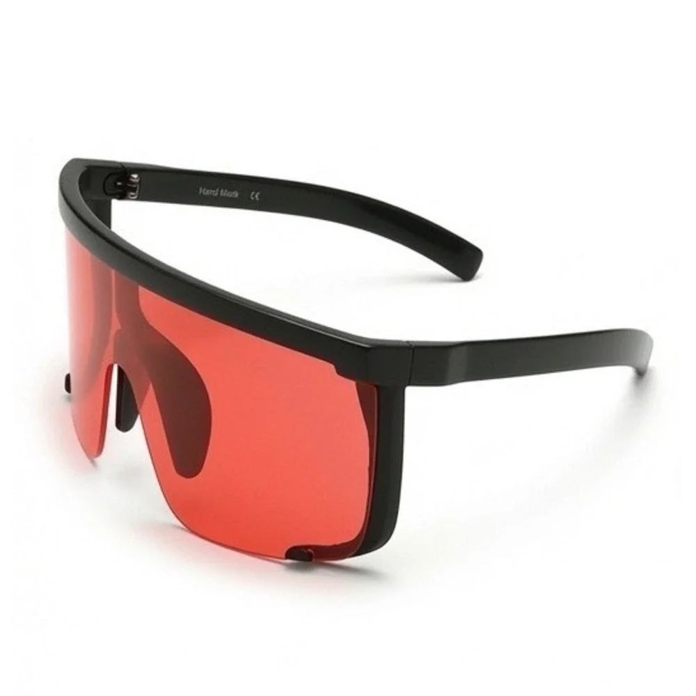 Black Red Shield Visor Sunglasses Oversized Flat Top Futuristic Women Shades New